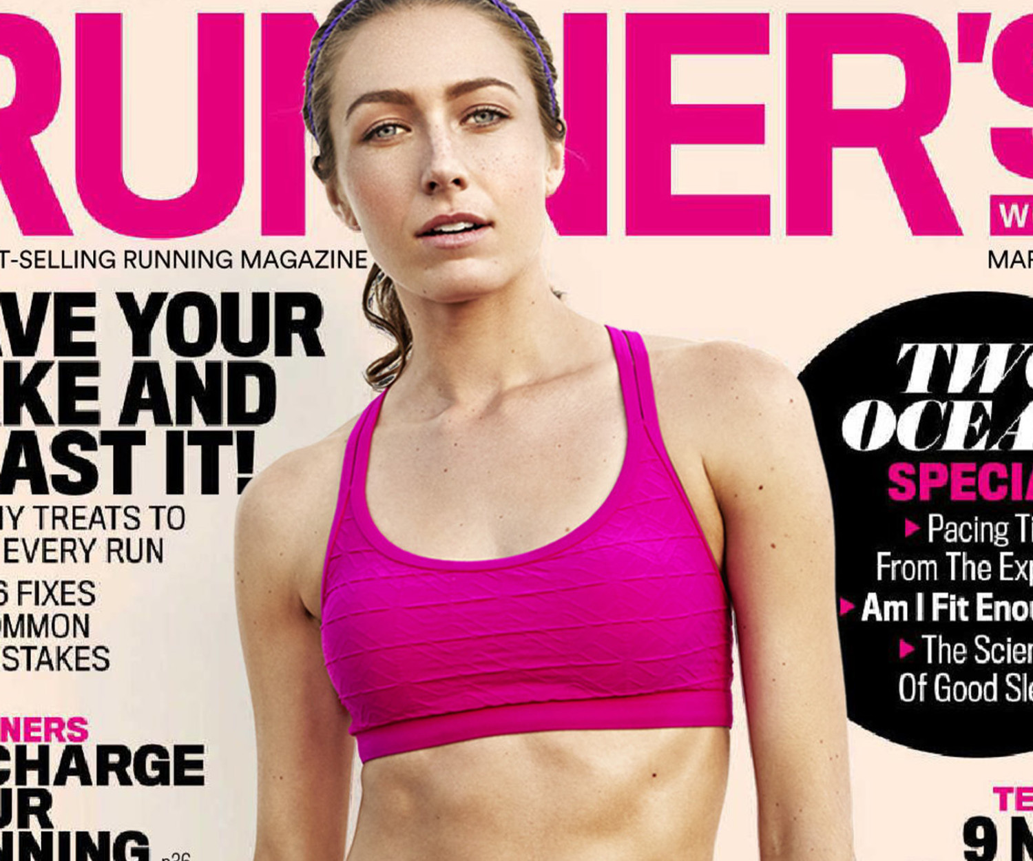 Runner's World magazine cover with female athlete