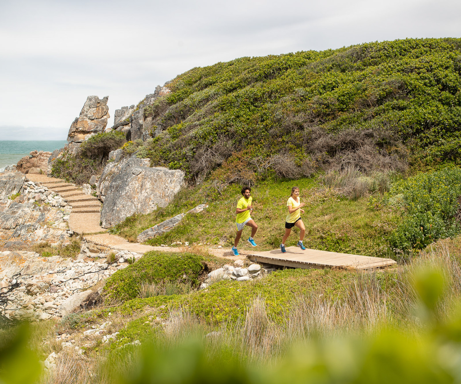 Runners enjoying scenic coastal trail path
