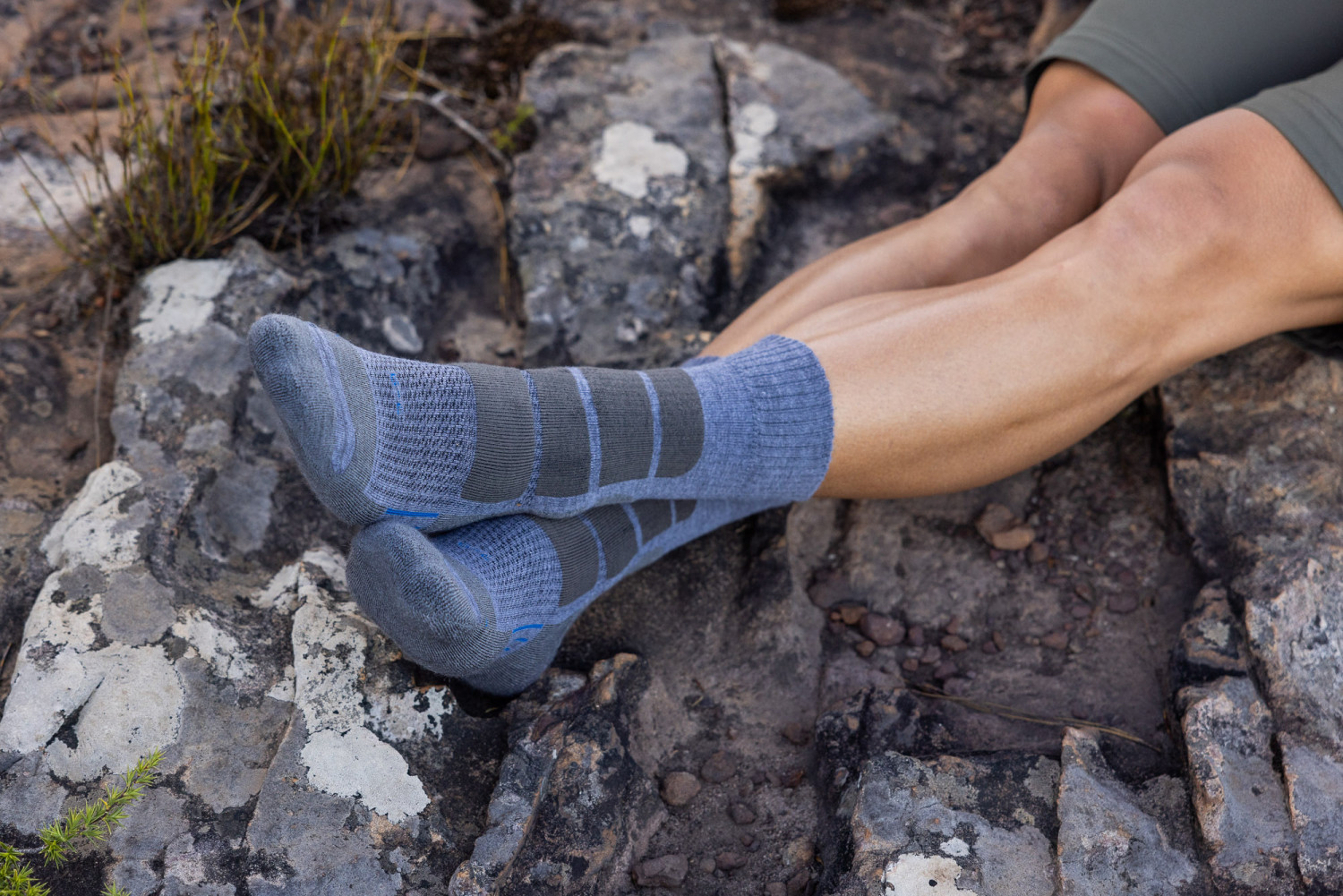 Hiking socks on rocky terrain outdoors adventure