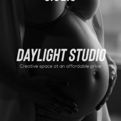 Pregnant woman in daylight photography studio