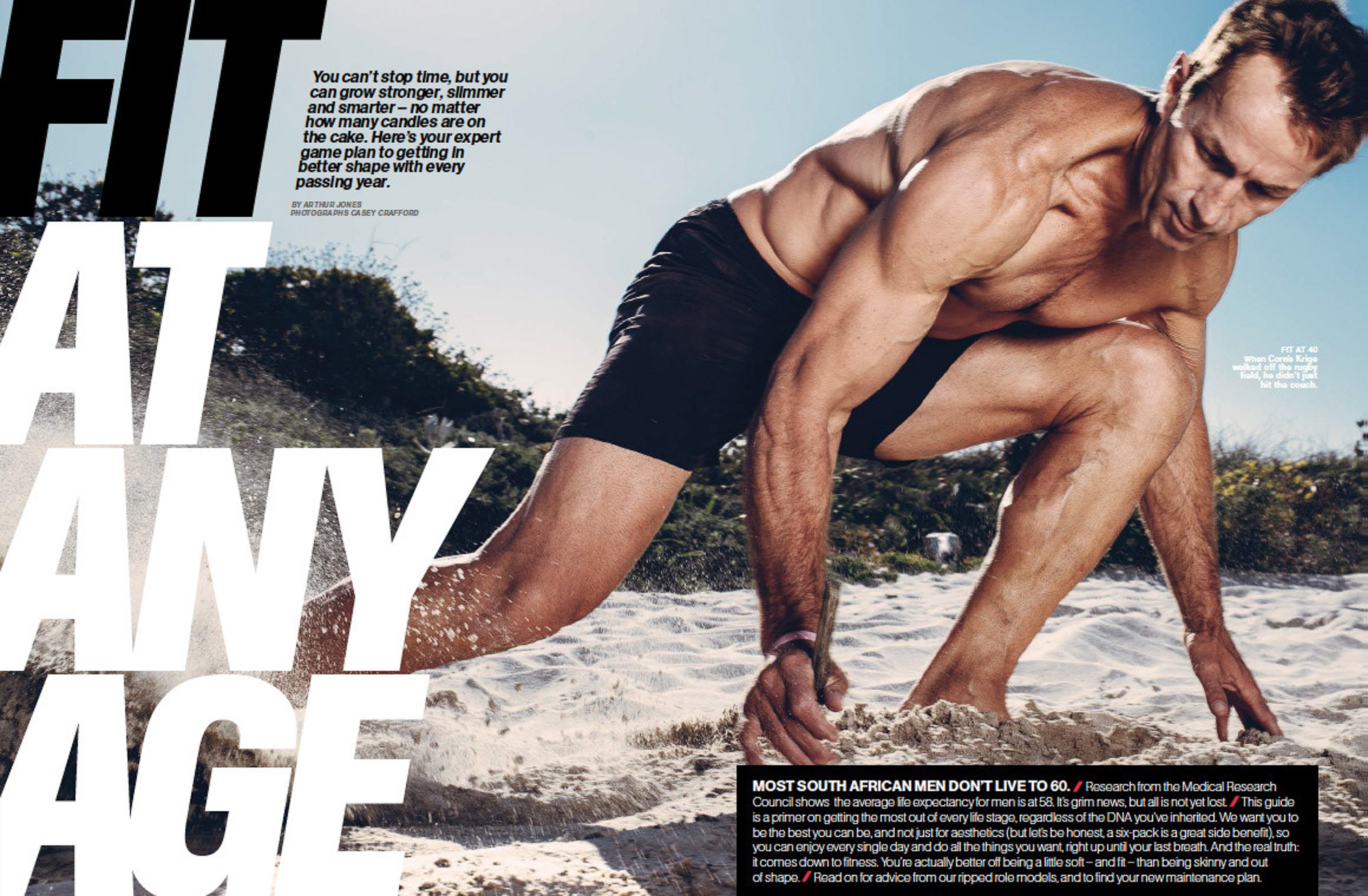 Corne Krige exercising on sandy beach by Cape Town photographer Casey Crafford